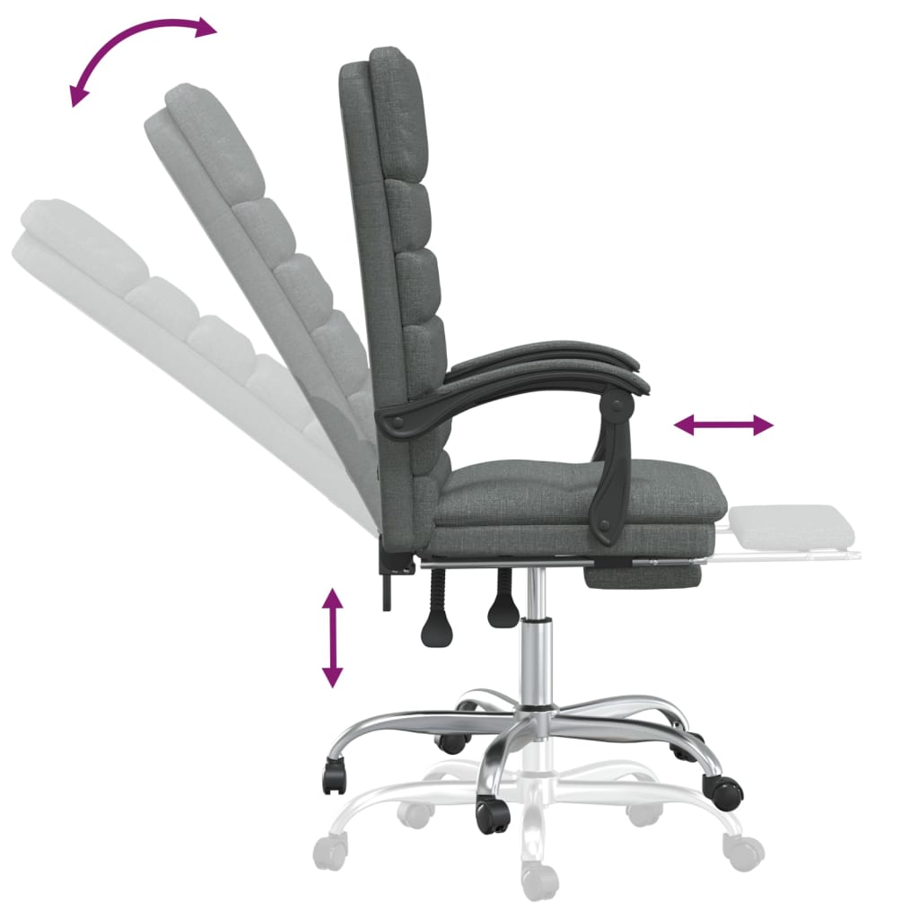 Reclining massage office chair, dark grey, fabric