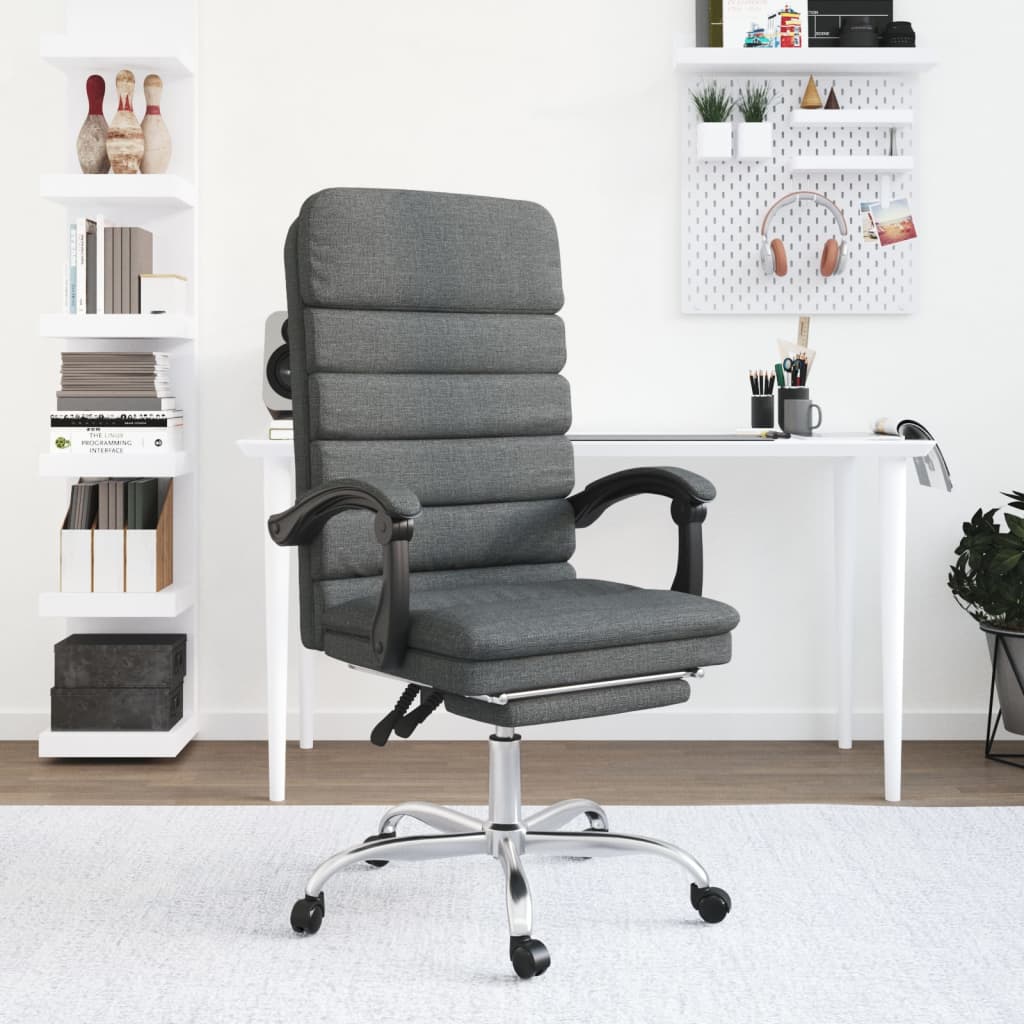 Reclining massage office chair, dark grey, fabric