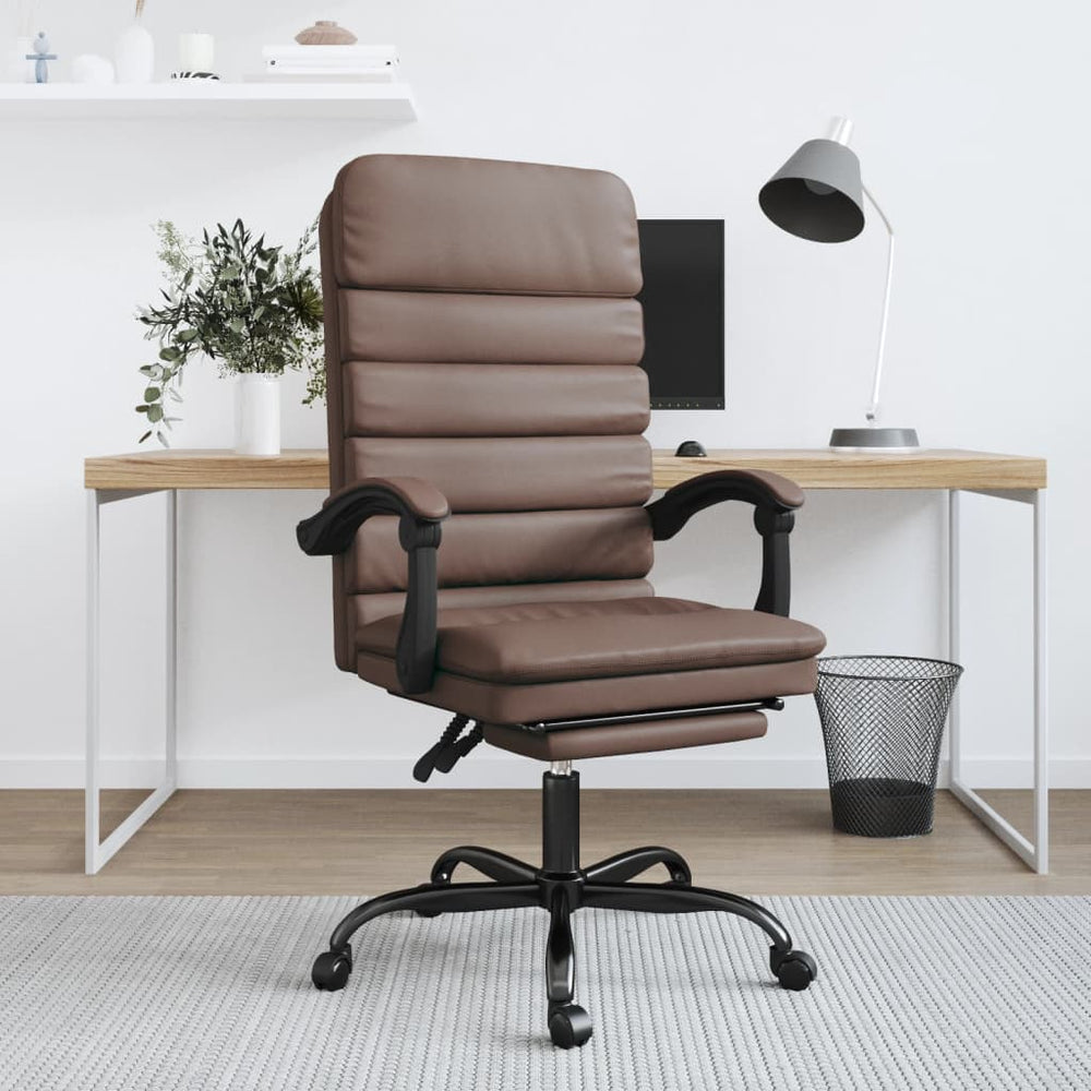 Reclining massage office chair, brown, artificial leather