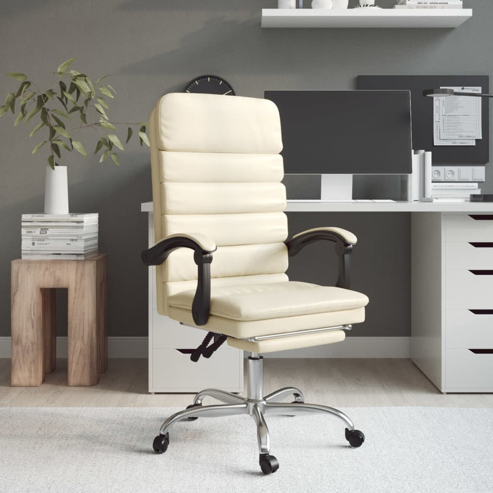 Reclining Massage Office Chair, Cream, Artificial Leather
