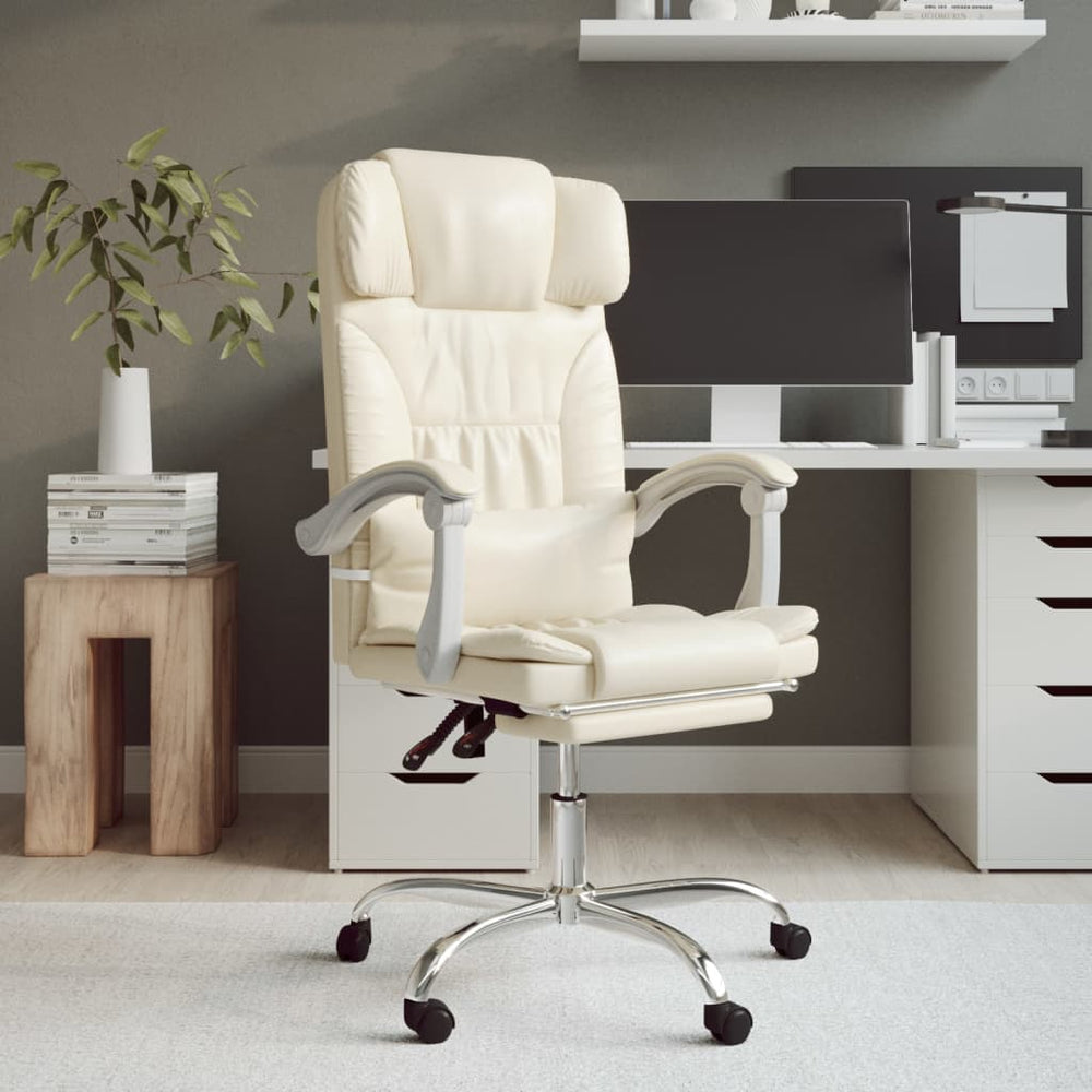 Reclining office chair, cream-colored, artificial leather