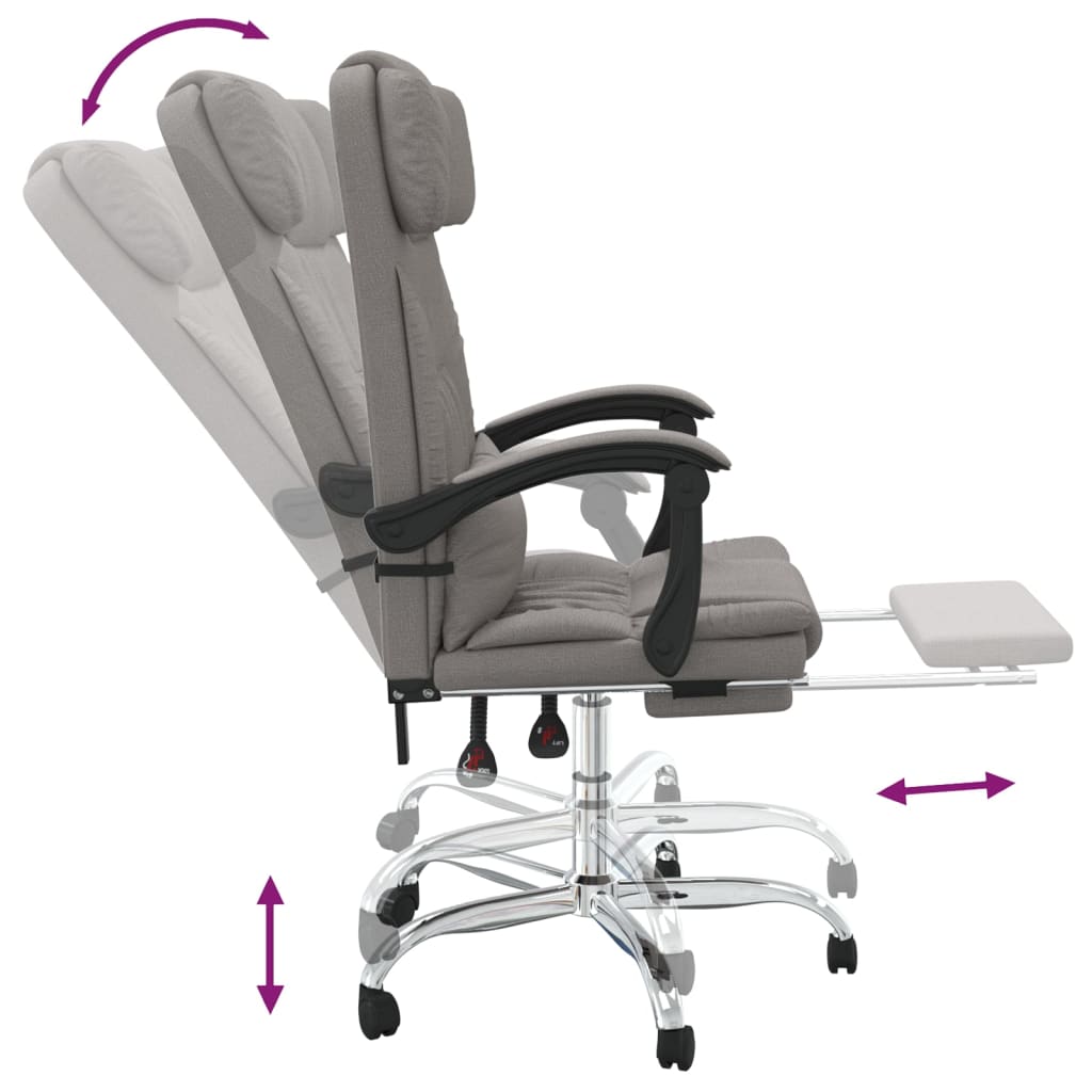Reclining massage office chair, taupe, fabric