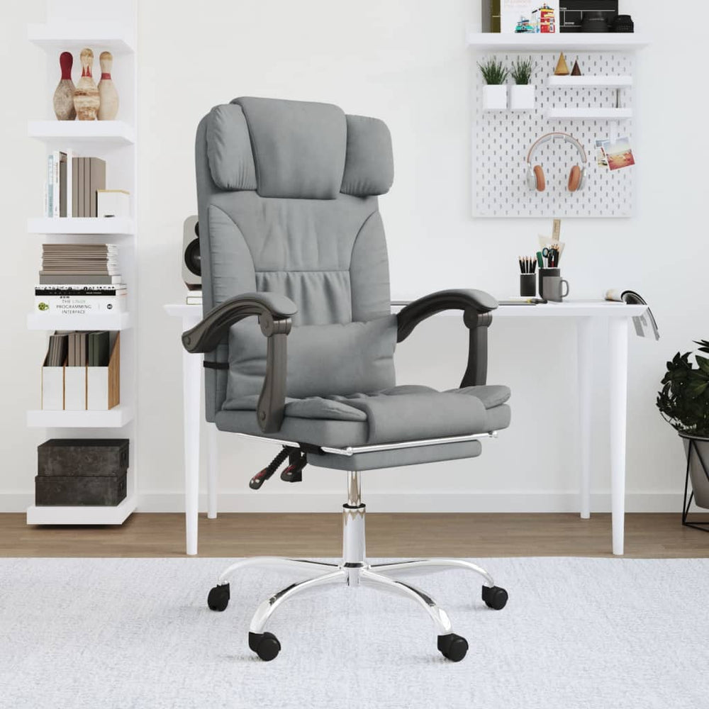 Reclining massage office chair, light grey, fabric