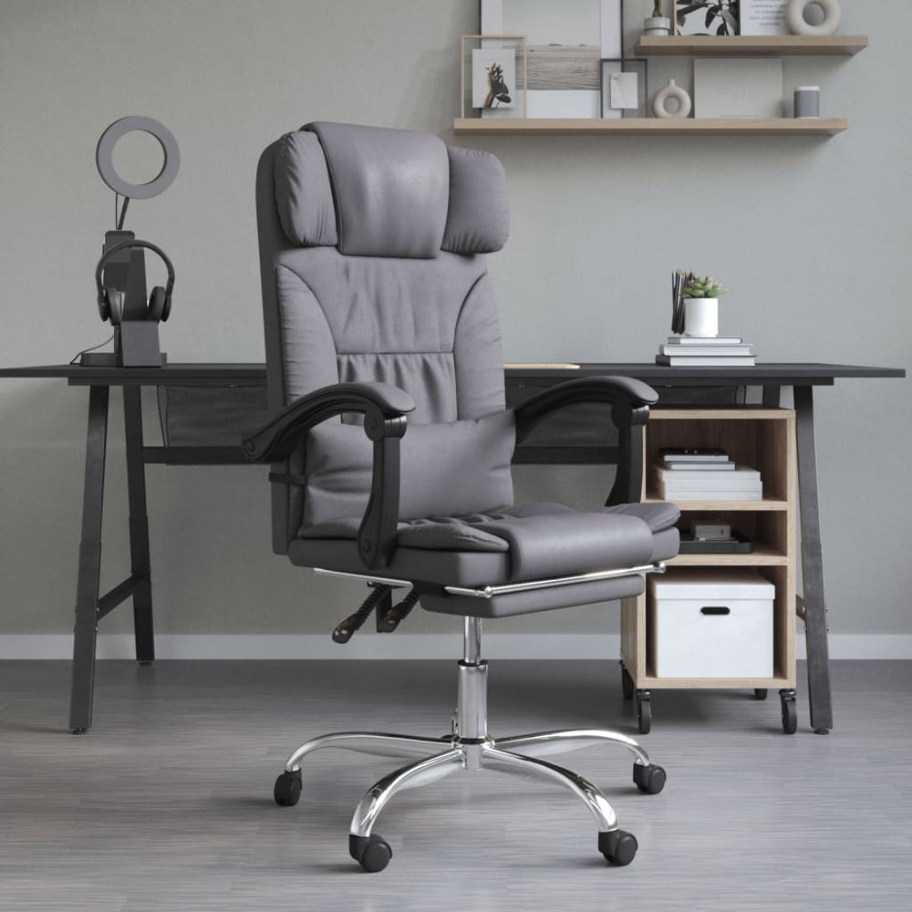 Reclining Massage Office Chair, Grey, Artificial Leather