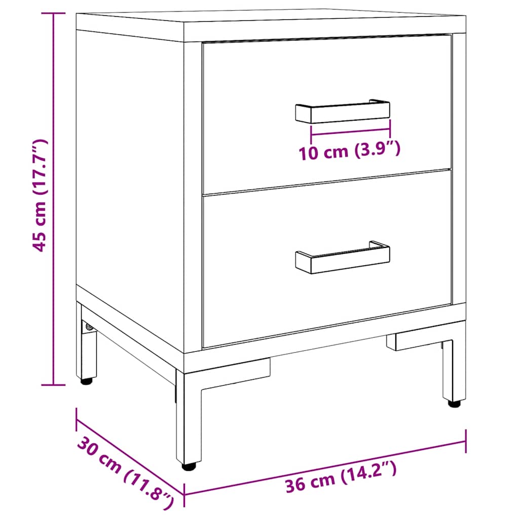 Bedside table, black, 36x30x45cm, solid pine