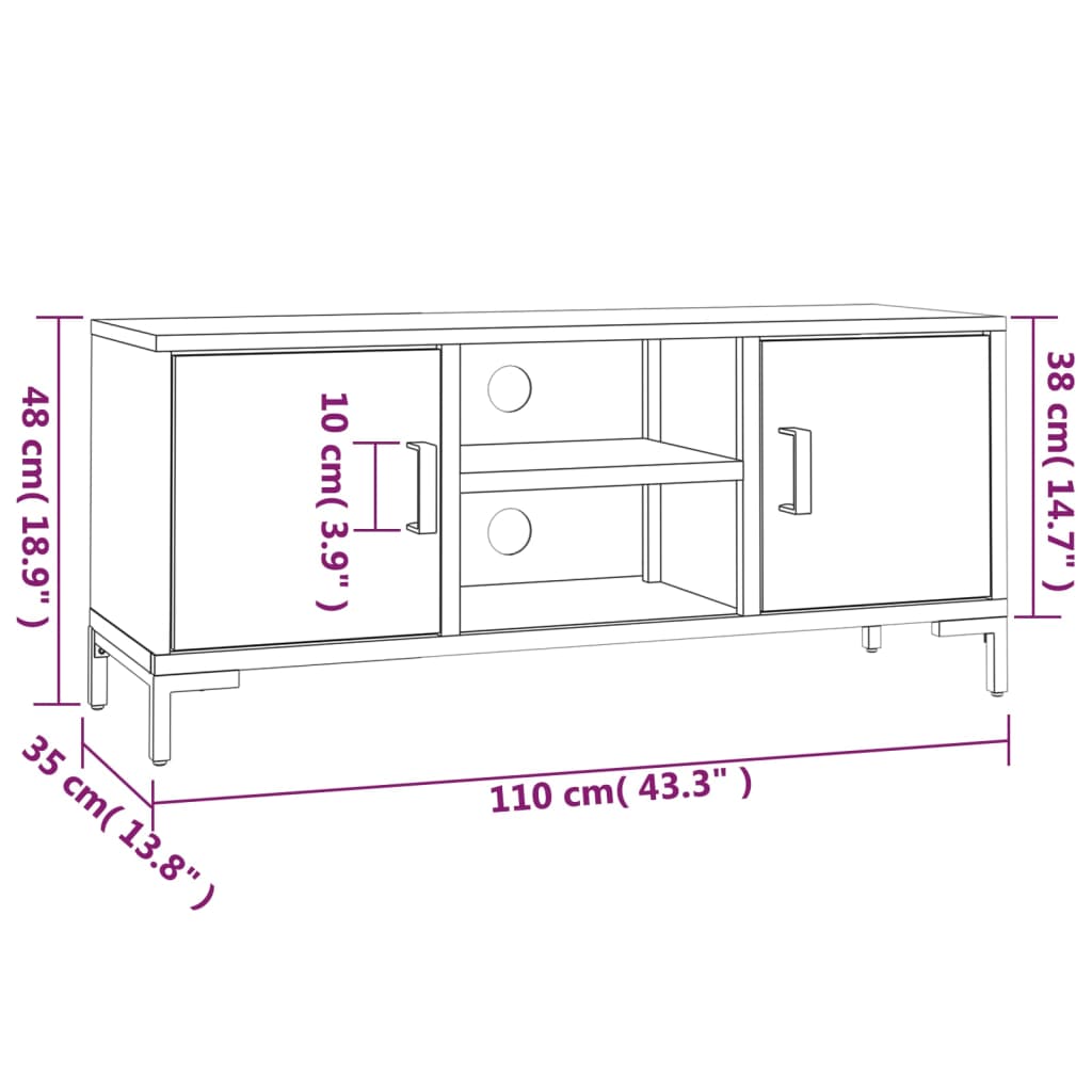 TV cabinet, brown, 110x35x48cm, solid pine