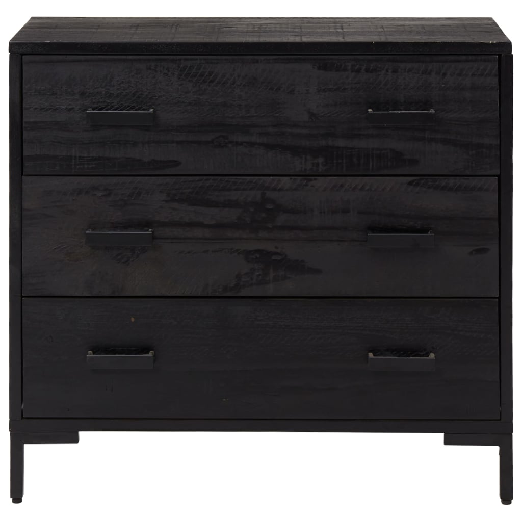 Kumode ar atvilktnēm, melna, 75x35x70cm, priedes masīvkoks