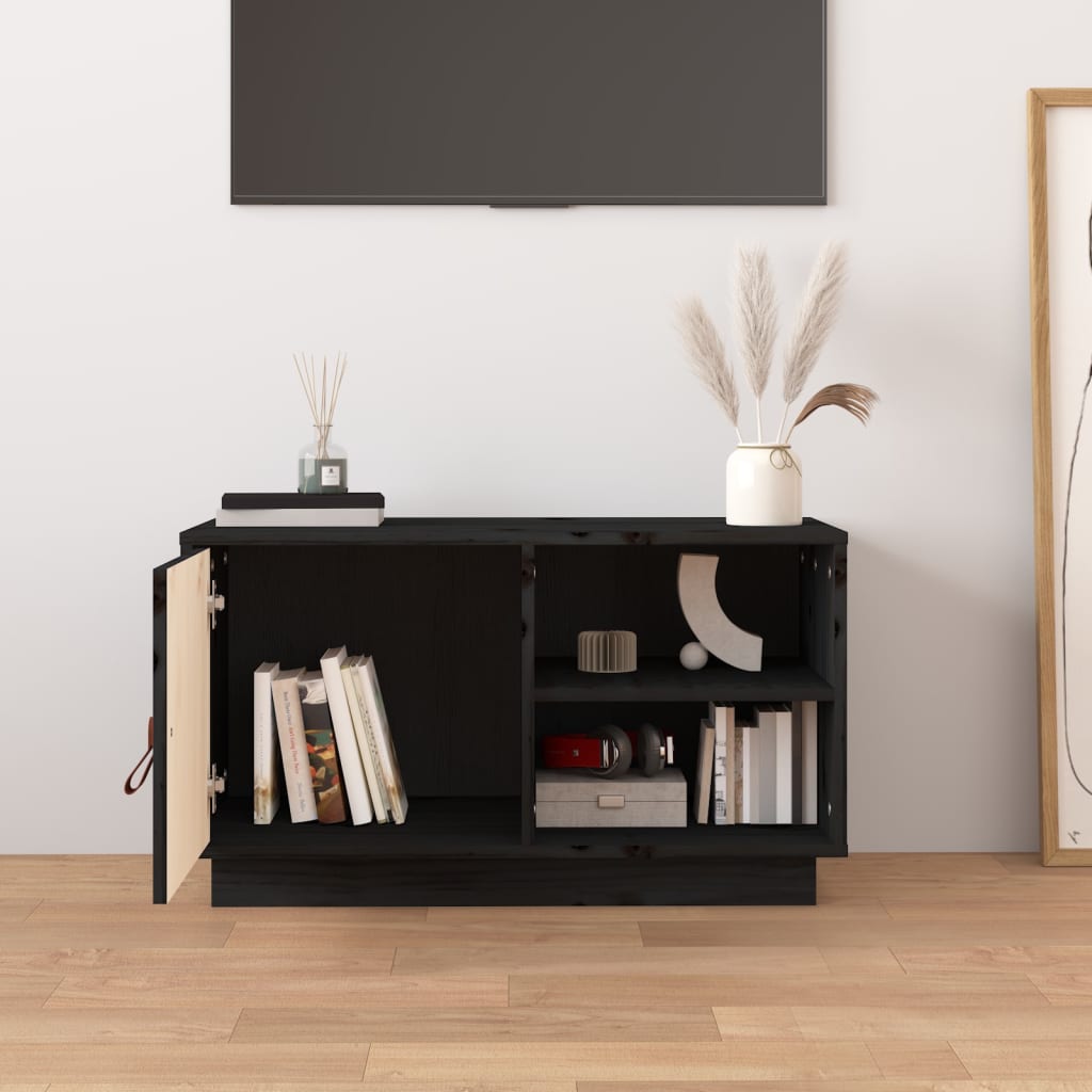 TV cabinet, black, 70x34x40cm, solid pine