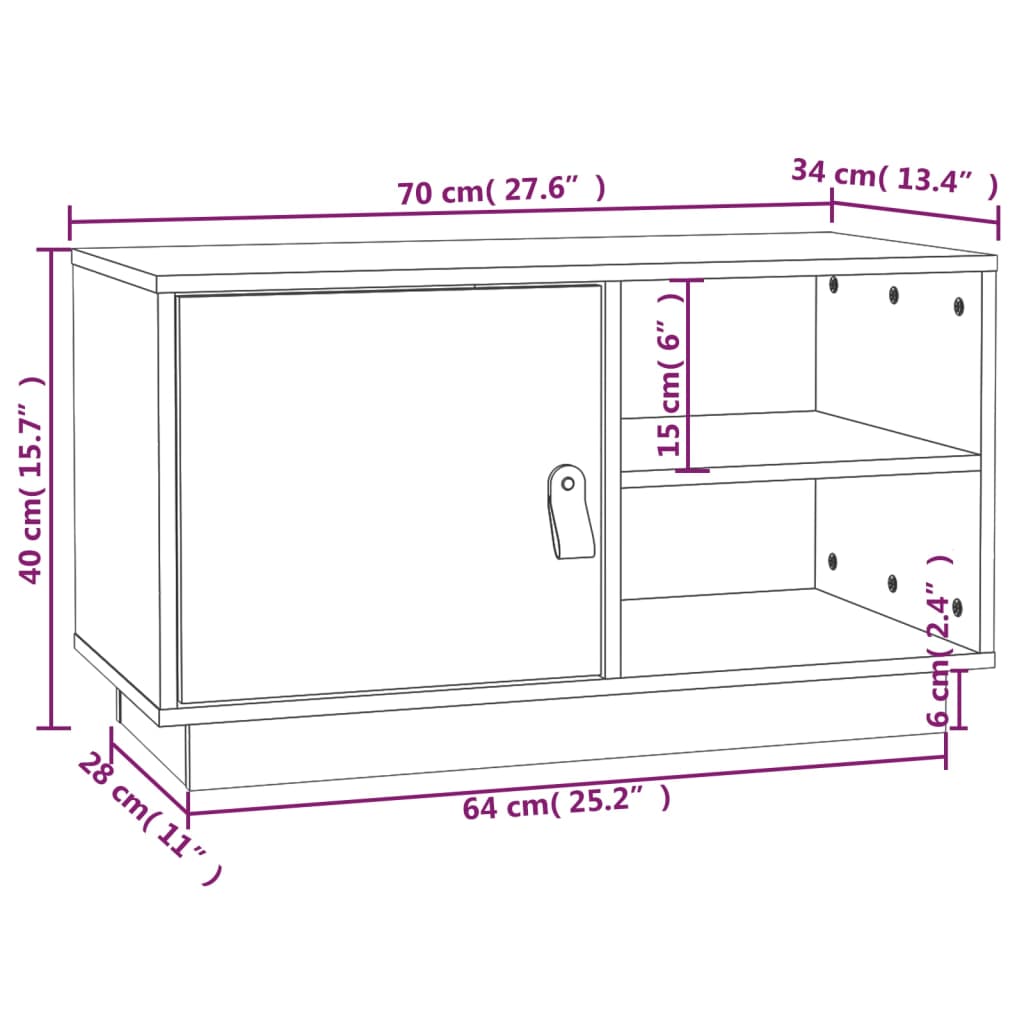TV cabinet, black, 70x34x40cm, solid pine