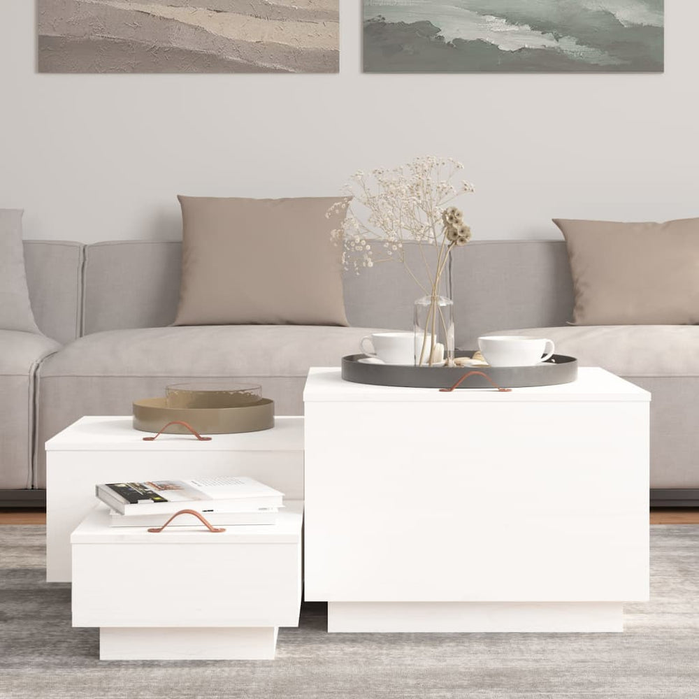 Boxes with lids, 3 pcs., white, solid pine