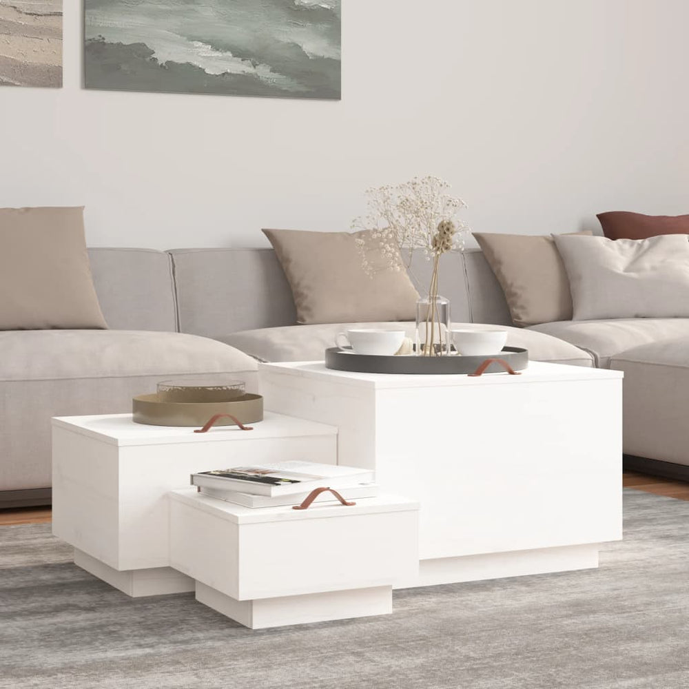 Boxes with lids, 3 pcs., white, solid pine