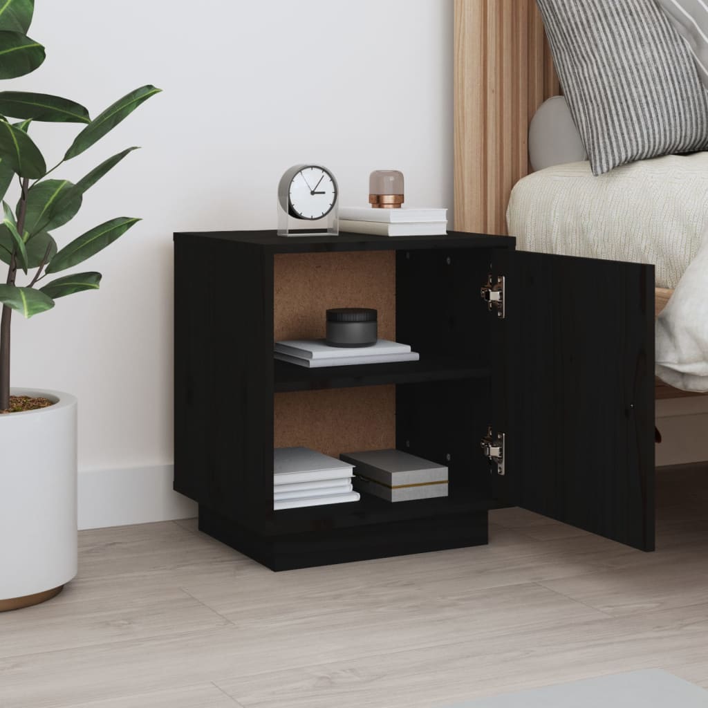 Nightstand, black, 40x34x45cm, solid pine