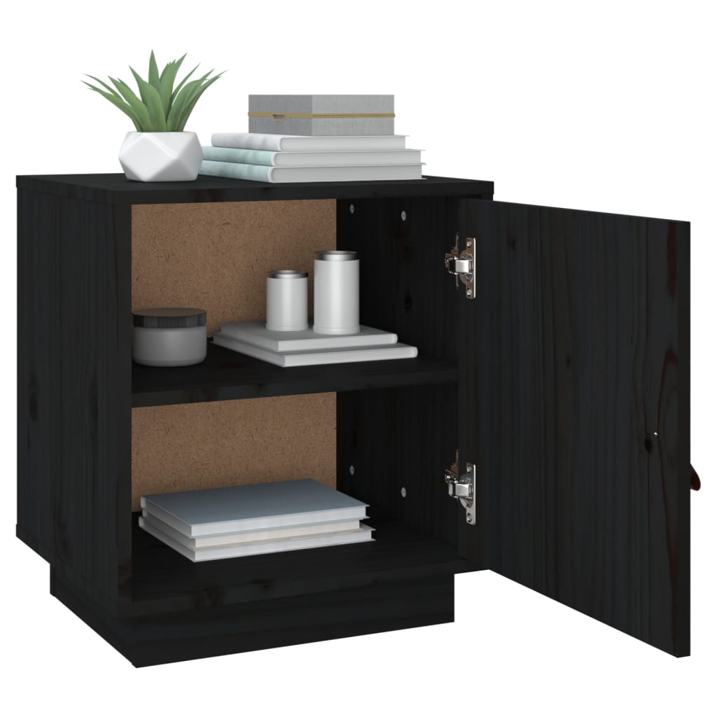 Nightstand, black, 40x34x45cm, solid pine