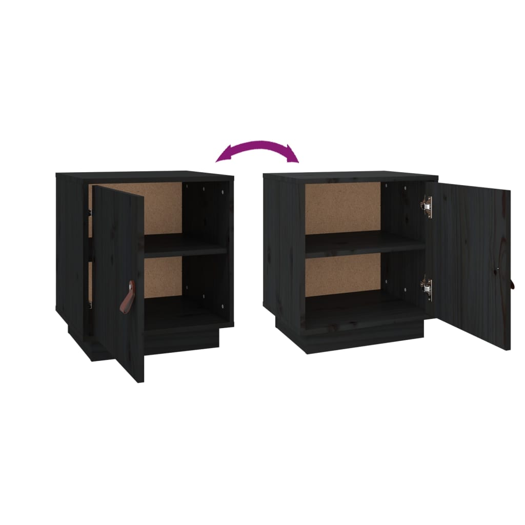 Nightstand, black, 40x34x45cm, solid pine