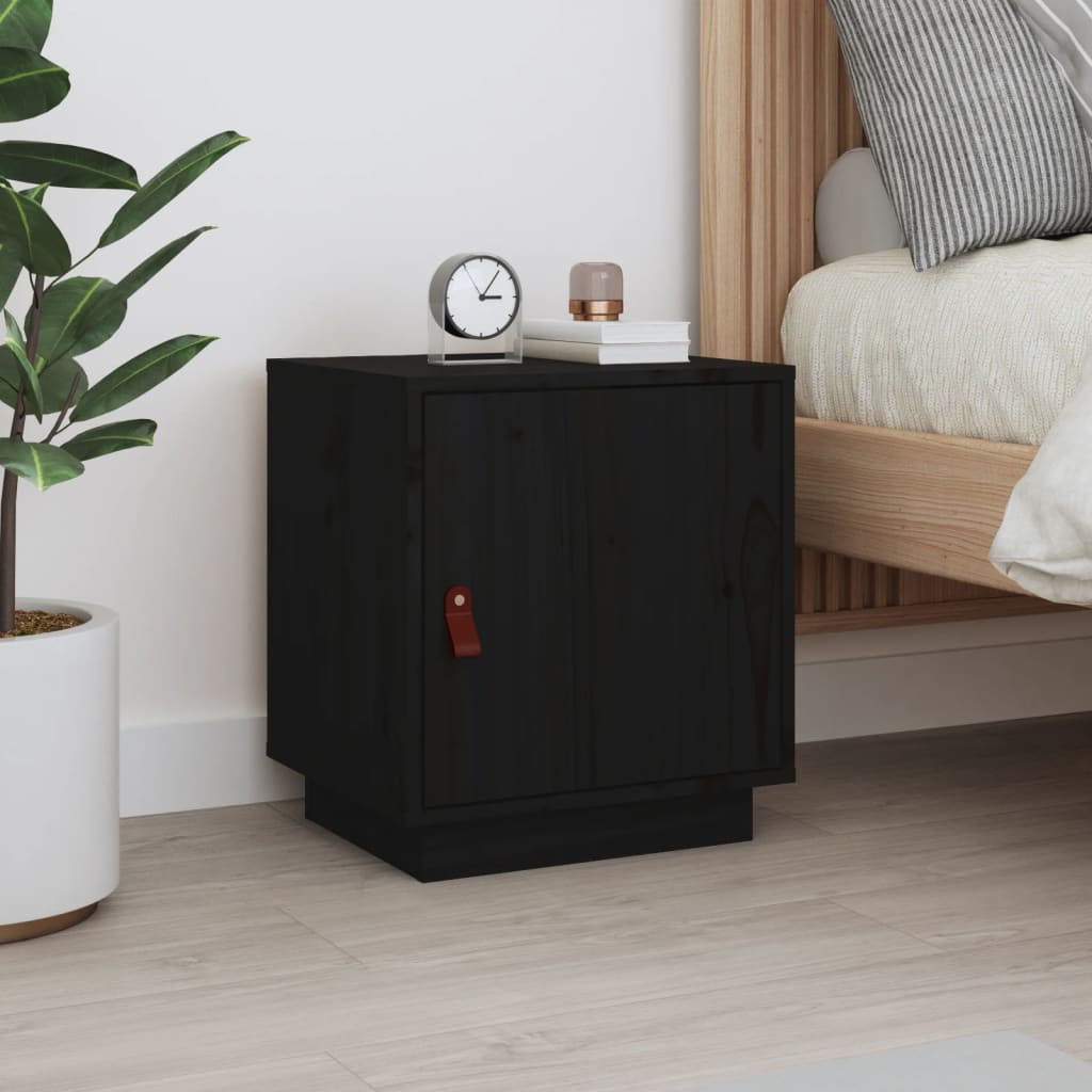 Nightstand, black, 40x34x45cm, solid pine
