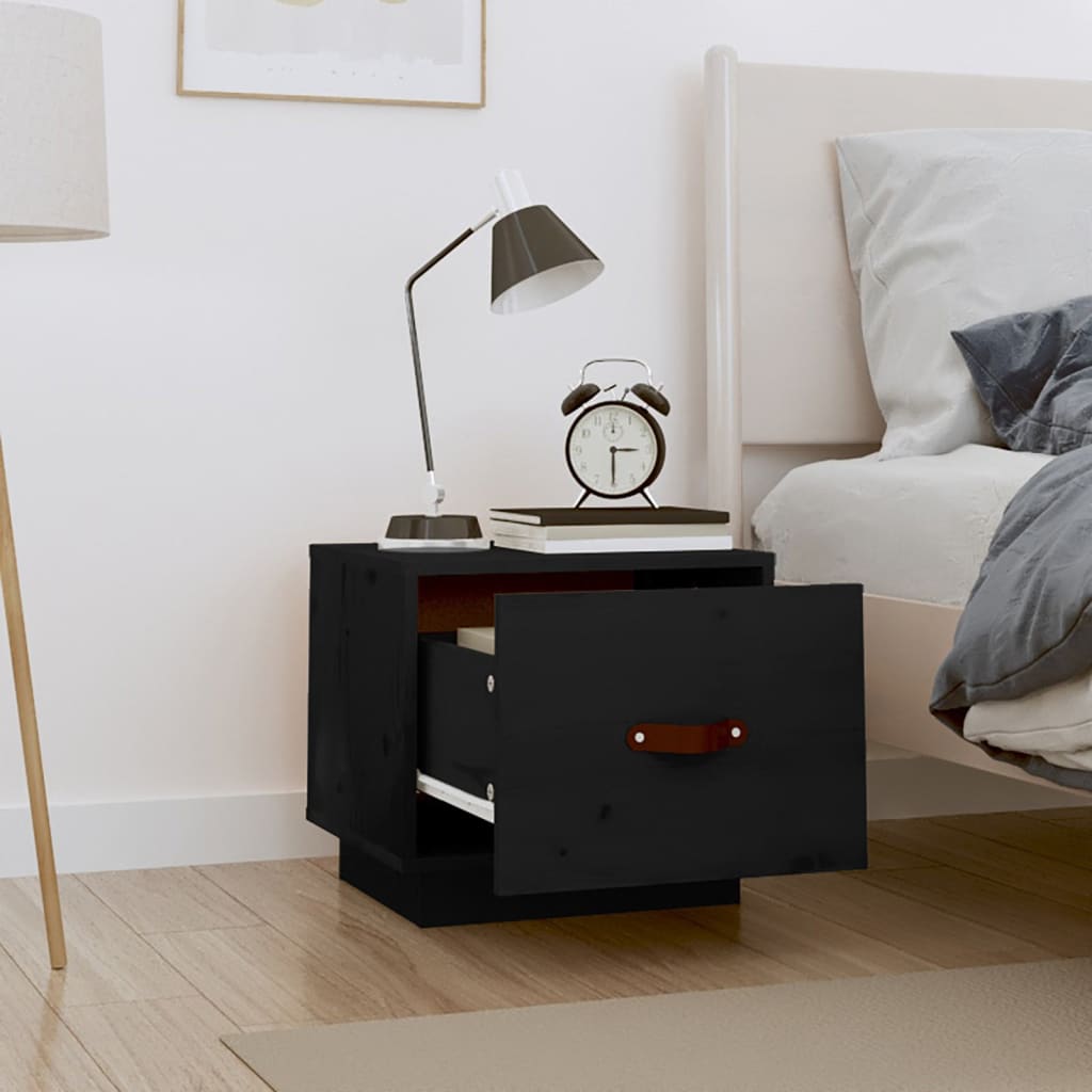 Nightstands, 2 pcs., black, 40x34x35cm, solid pine