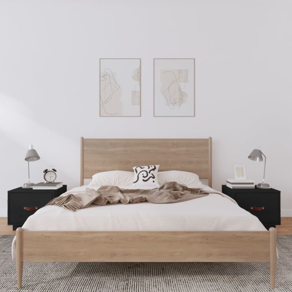 Nightstands, 2 pcs., black, 40x34x35cm, solid pine