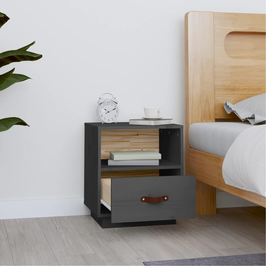 Nightstand, gray, 40x34x45cm, solid pine wood