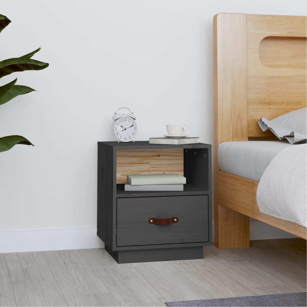 Nightstand, gray, 40x34x45cm, solid pine wood