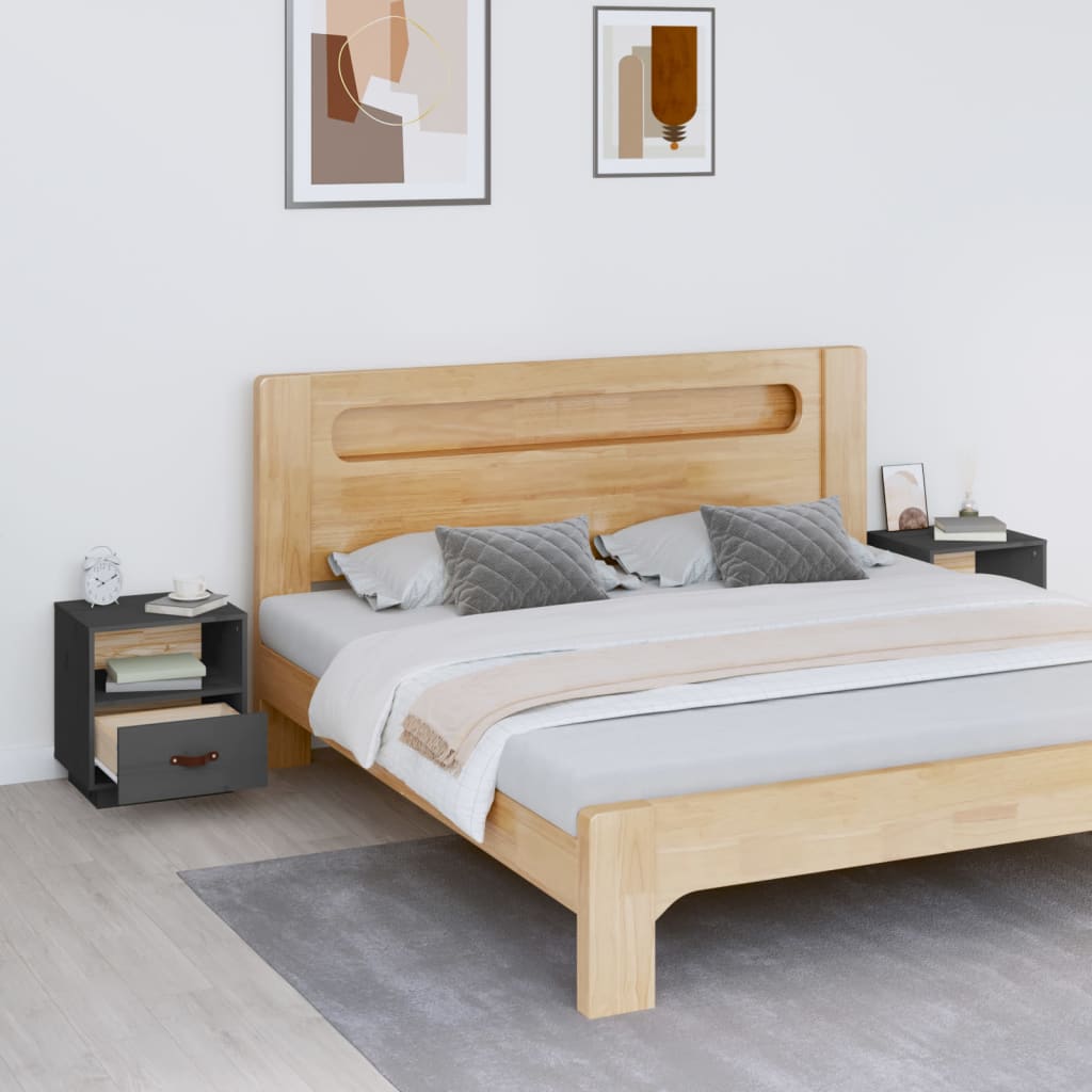 Bedside tables, 2 pcs., grey, 40x34x45cm, solid pine