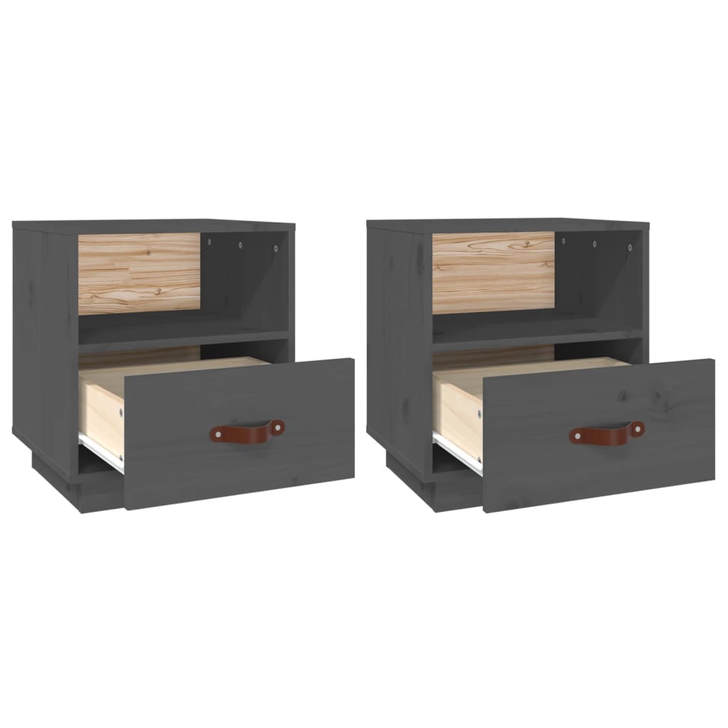 Bedside tables, 2 pcs., grey, 40x34x45cm, solid pine