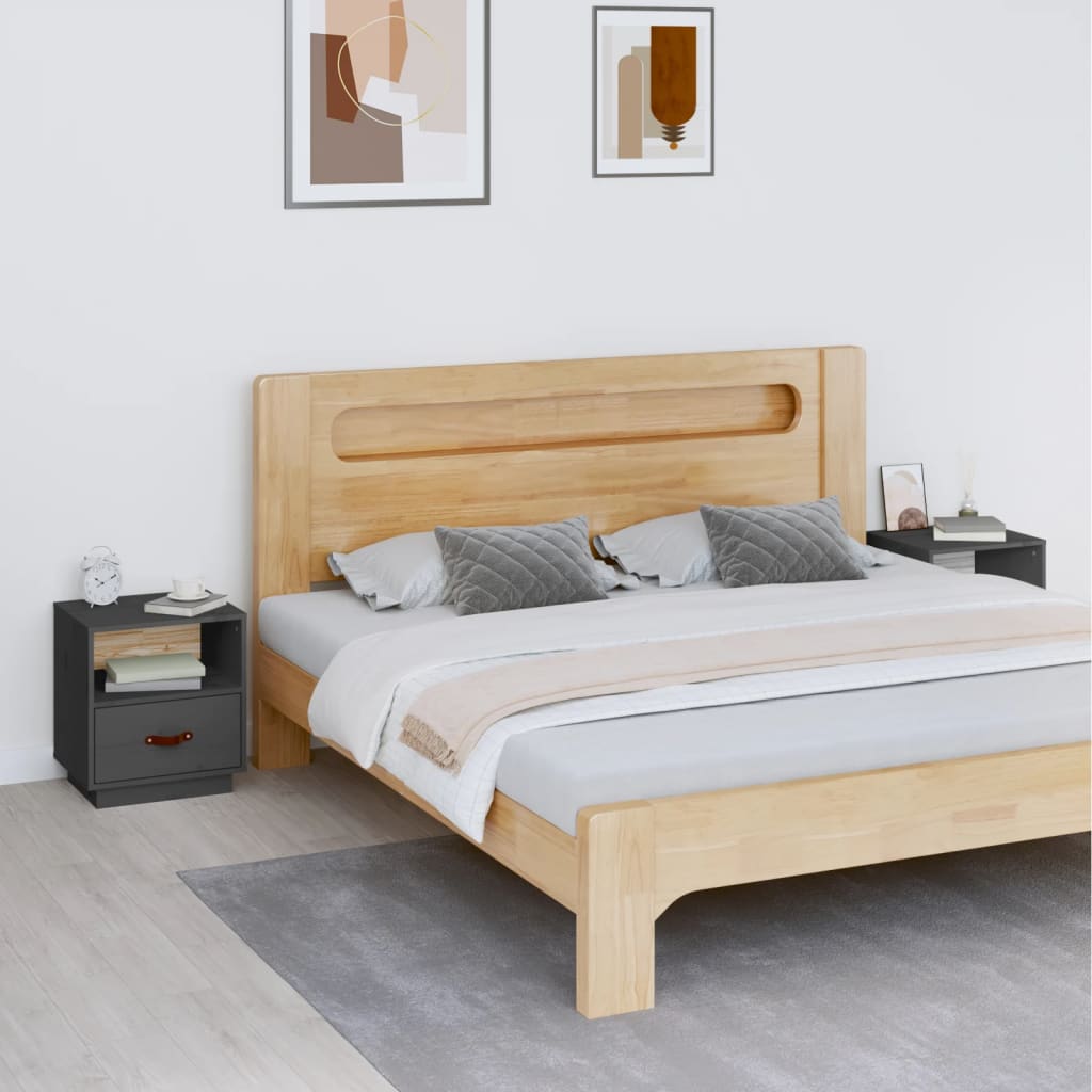 Bedside tables, 2 pcs., grey, 40x34x45cm, solid pine