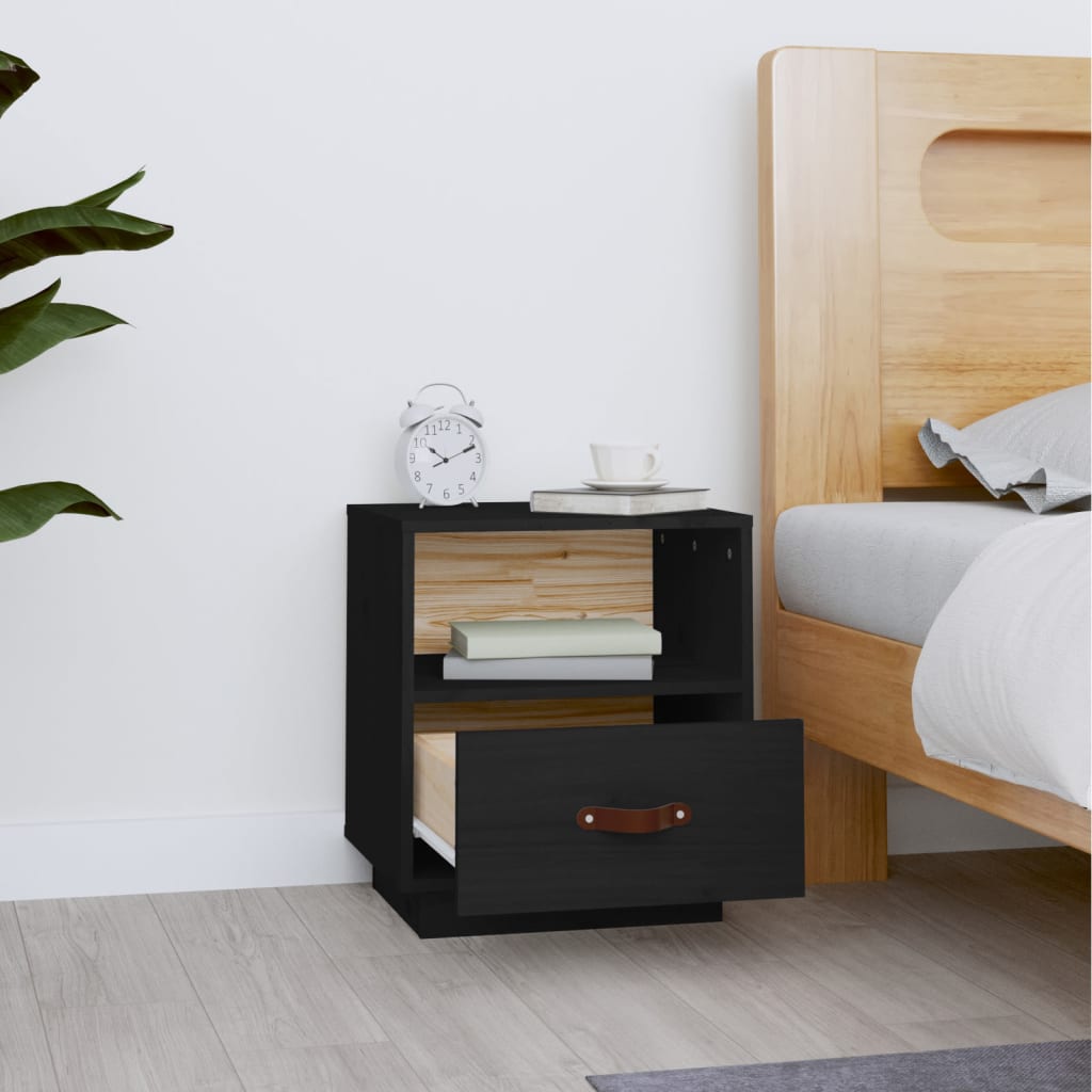 Nightstand, black, 40x34x45cm, solid pine