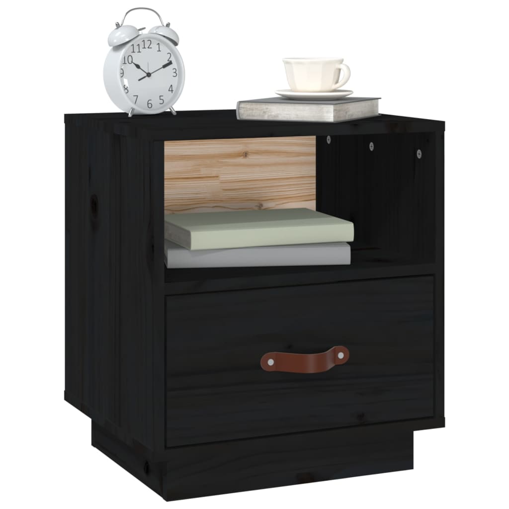 Nightstand, black, 40x34x45cm, solid pine