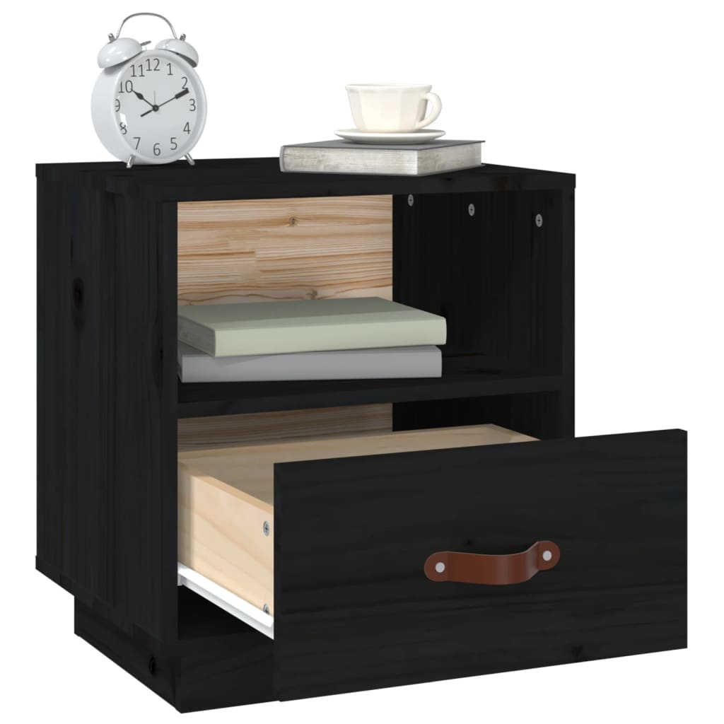 Nightstand, black, 40x34x45cm, solid pine