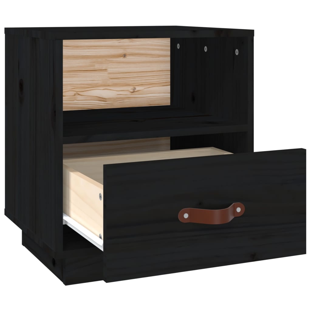 Nightstand, black, 40x34x45cm, solid pine