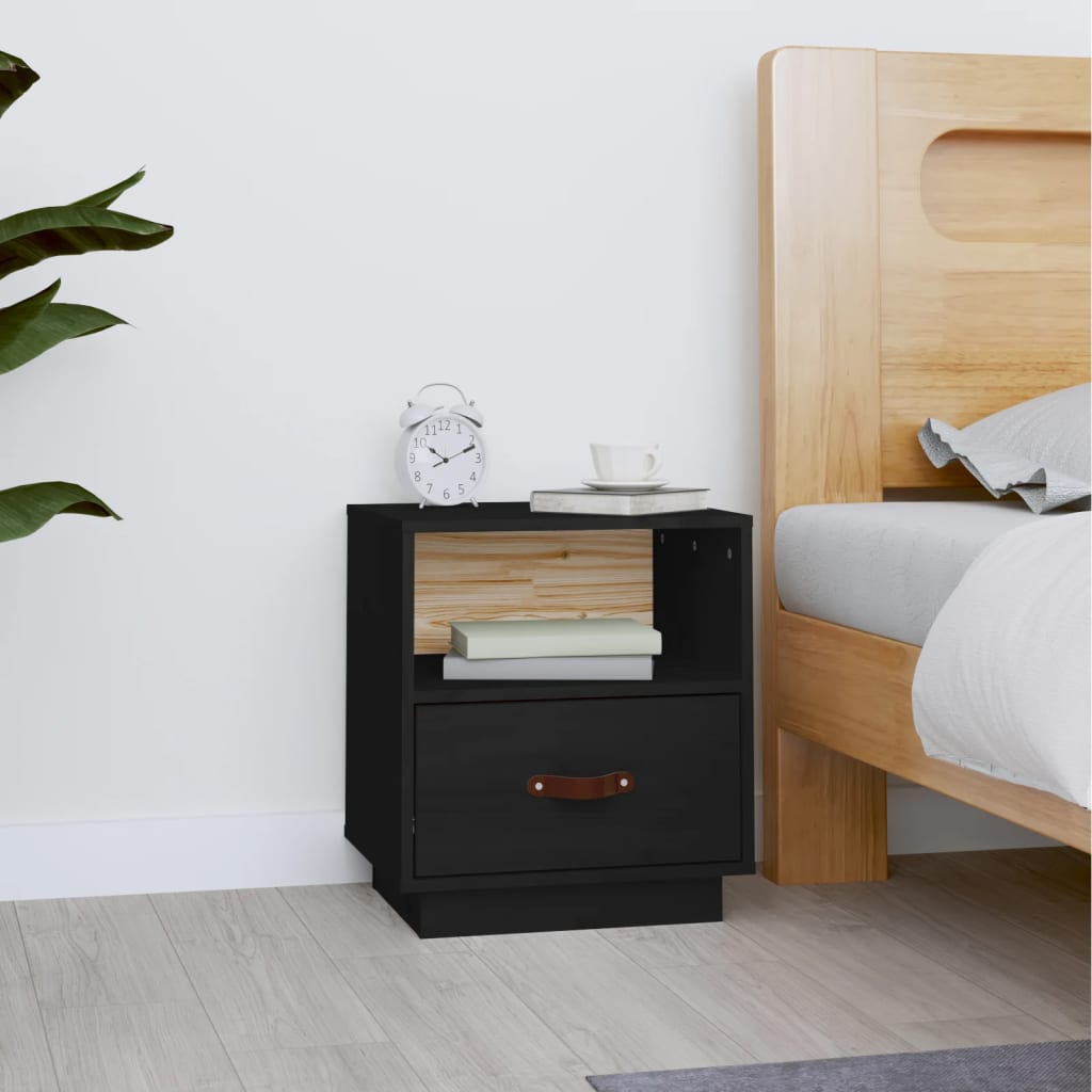 Nightstand, black, 40x34x45cm, solid pine