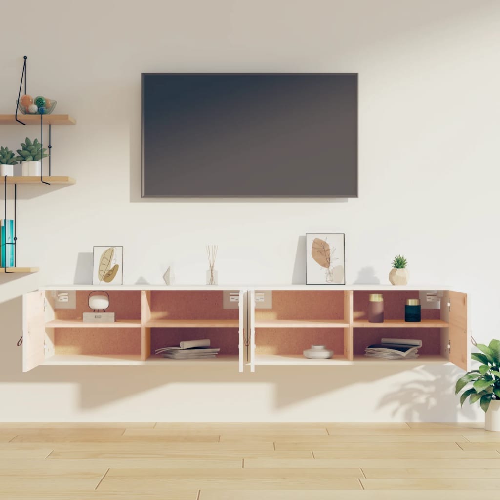 Sieninės spintelės, 2vnt., baltos, 80x30x30cm, pušies masyvas