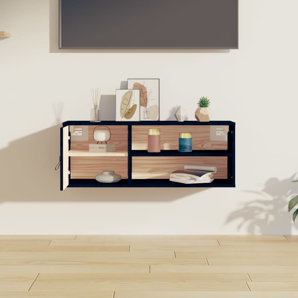 Wall cabinet, black, 80x30x30cm, solid pine
