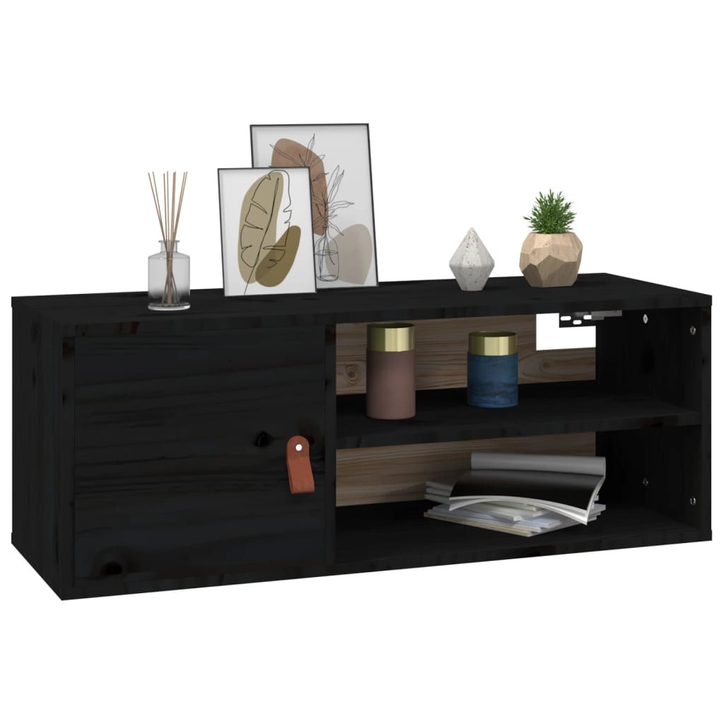 Wall cabinet, black, 80x30x30cm, solid pine