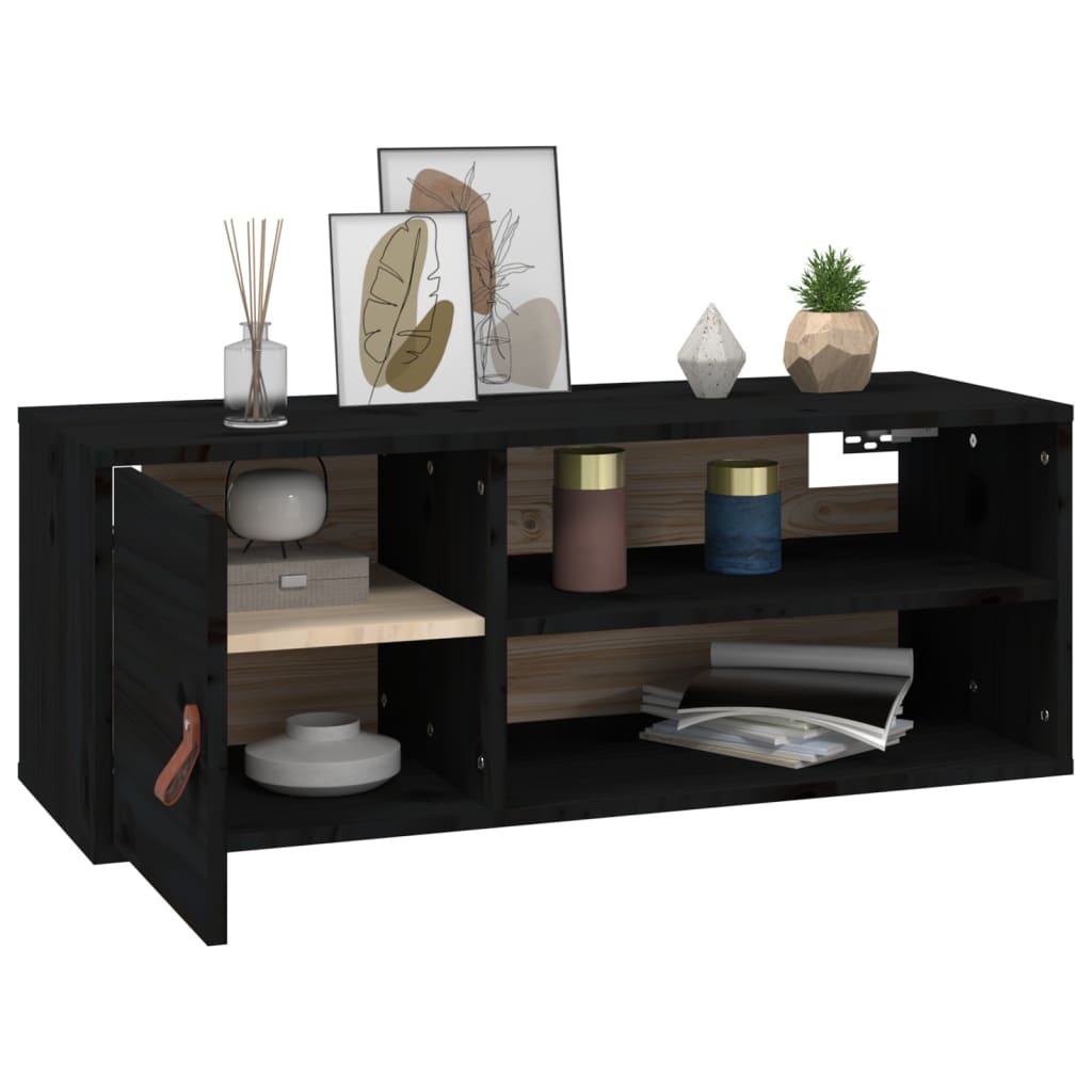 Wall cabinet, black, 80x30x30cm, solid pine