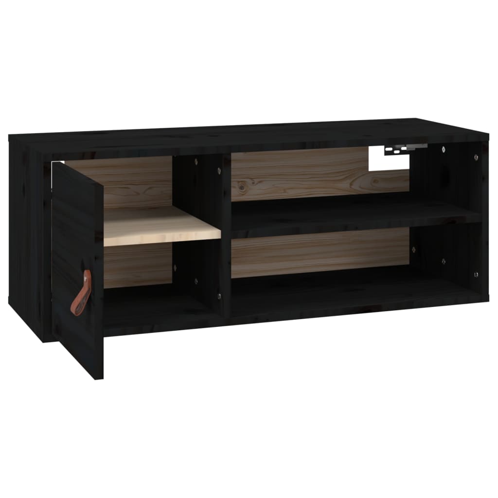 Wall cabinet, black, 80x30x30cm, solid pine