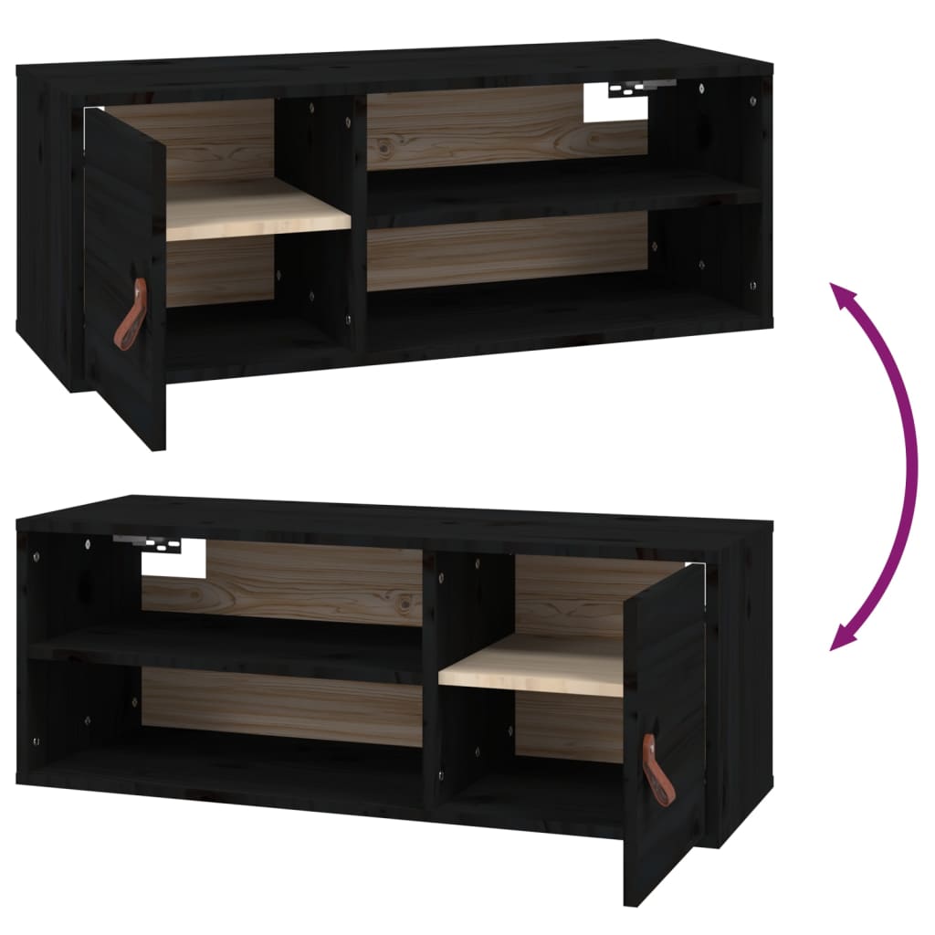 Wall cabinet, black, 80x30x30cm, solid pine