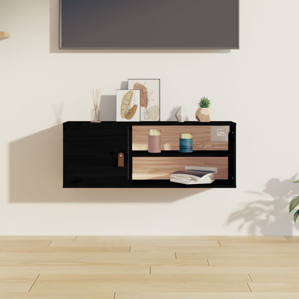 Wall cabinet, black, 80x30x30cm, solid pine