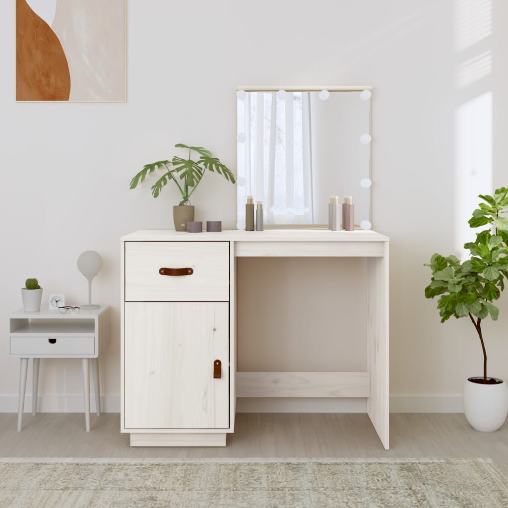 Kosmētikas galdiņš ar LED, balts, 95x50x133,5cm, priede