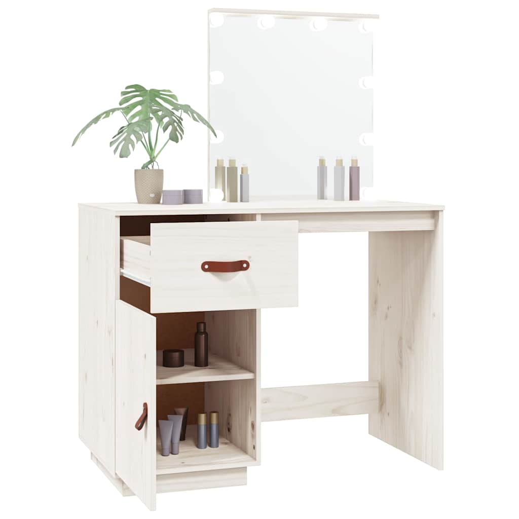 Kosmetinis staliukas su LED, baltas, 95x50x133,5cm, pušis