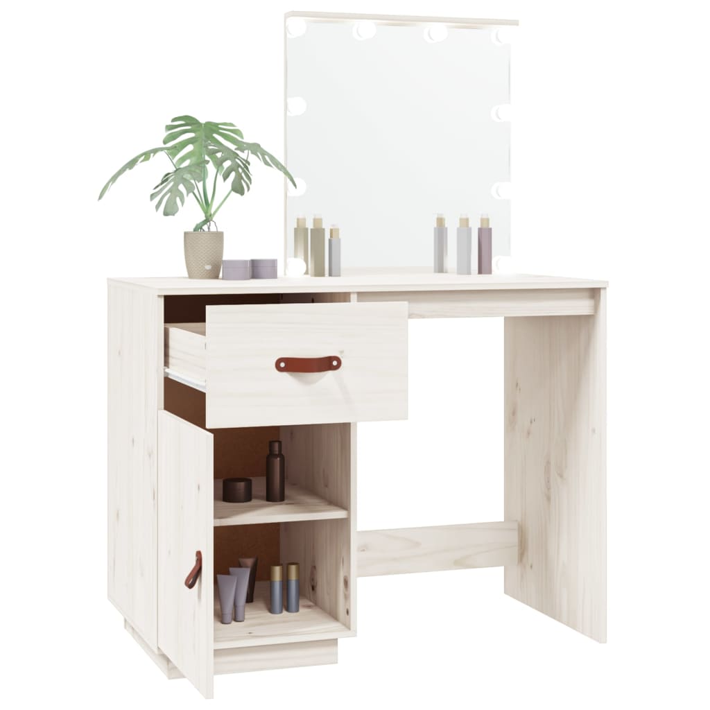 Kosmētikas galdiņš ar LED, balts, 95x50x133,5cm, priede