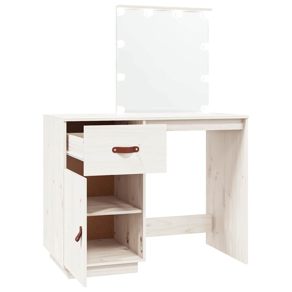 Kosmetinis staliukas su LED, baltas, 95x50x133,5cm, pušis