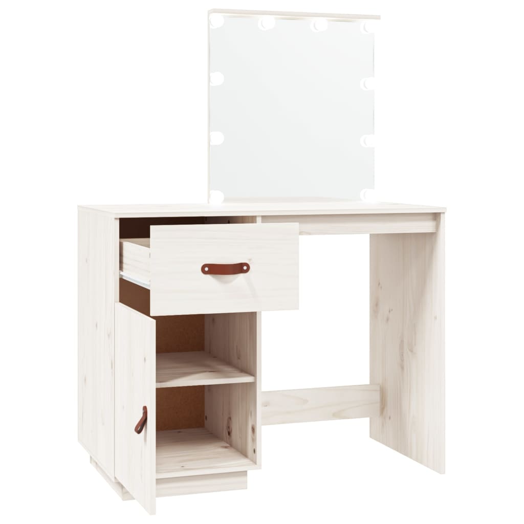 Kosmētikas galdiņš ar LED, balts, 95x50x133,5cm, priede