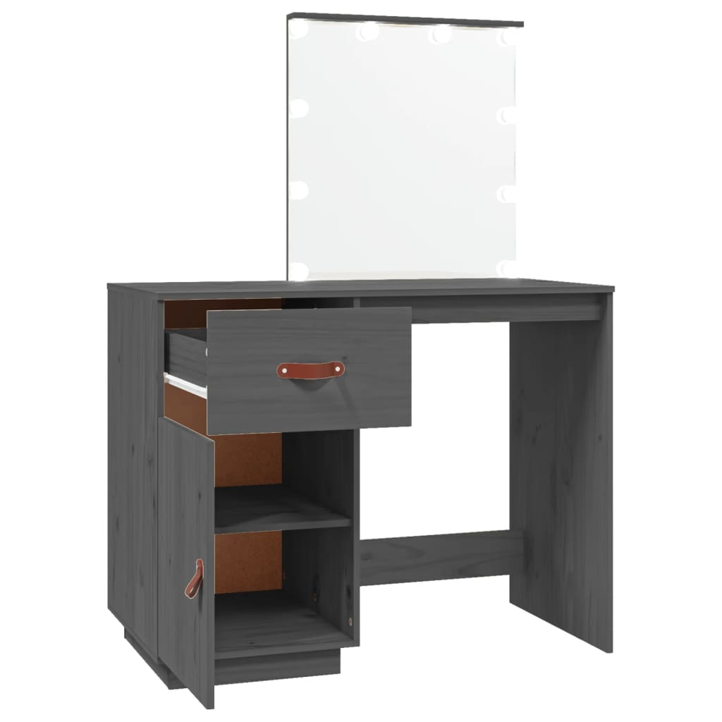 Kosmetinis staliukas su LED, pilkas, 95x50x133,5cm, pušis