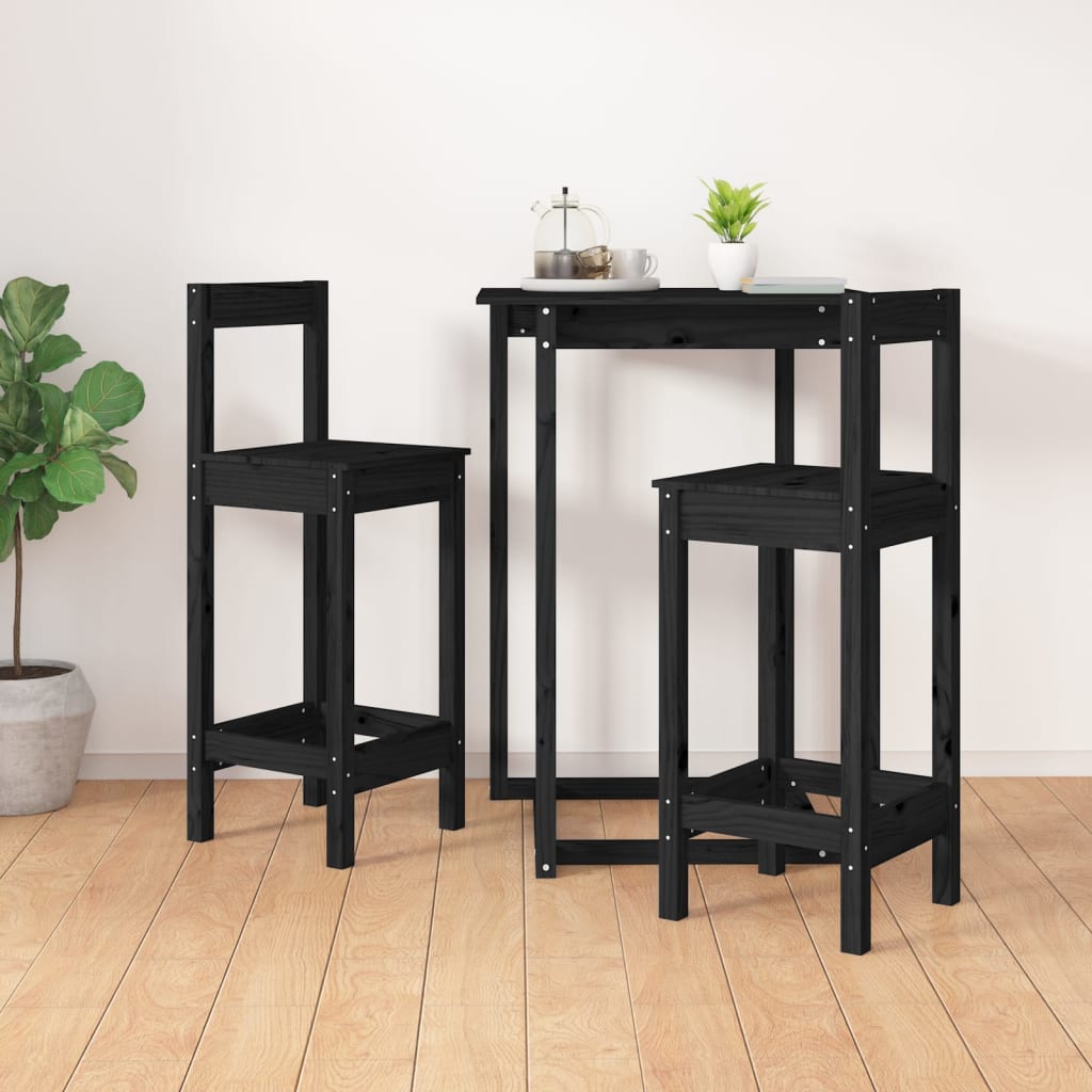 Bar stools, 2 pcs, black, 40x41.5x112cm, solid pine