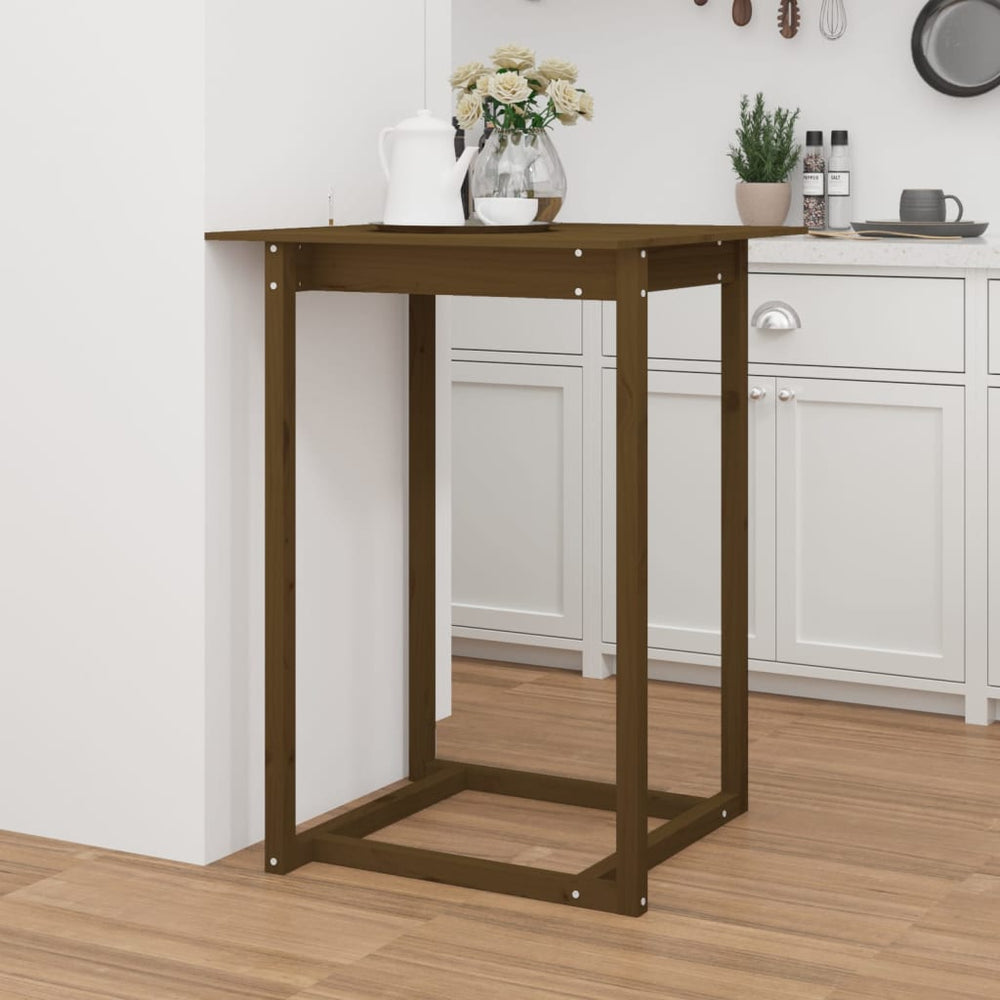 Bar table, honey brown, 80x80x110cm, solid pine wood