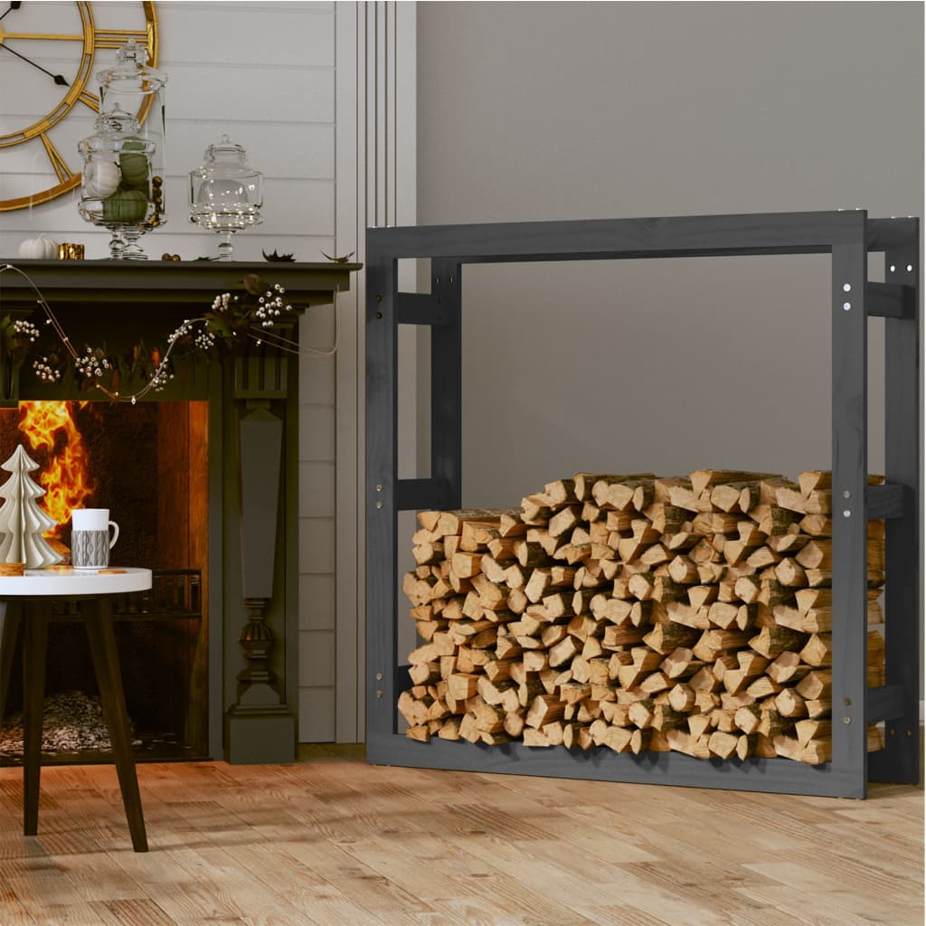 Log rack, gray, 100x25x100cm, solid pine wood