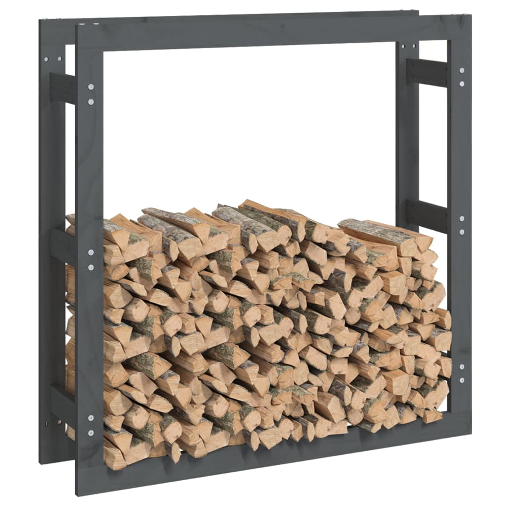 Log rack, gray, 100x25x100cm, solid pine wood