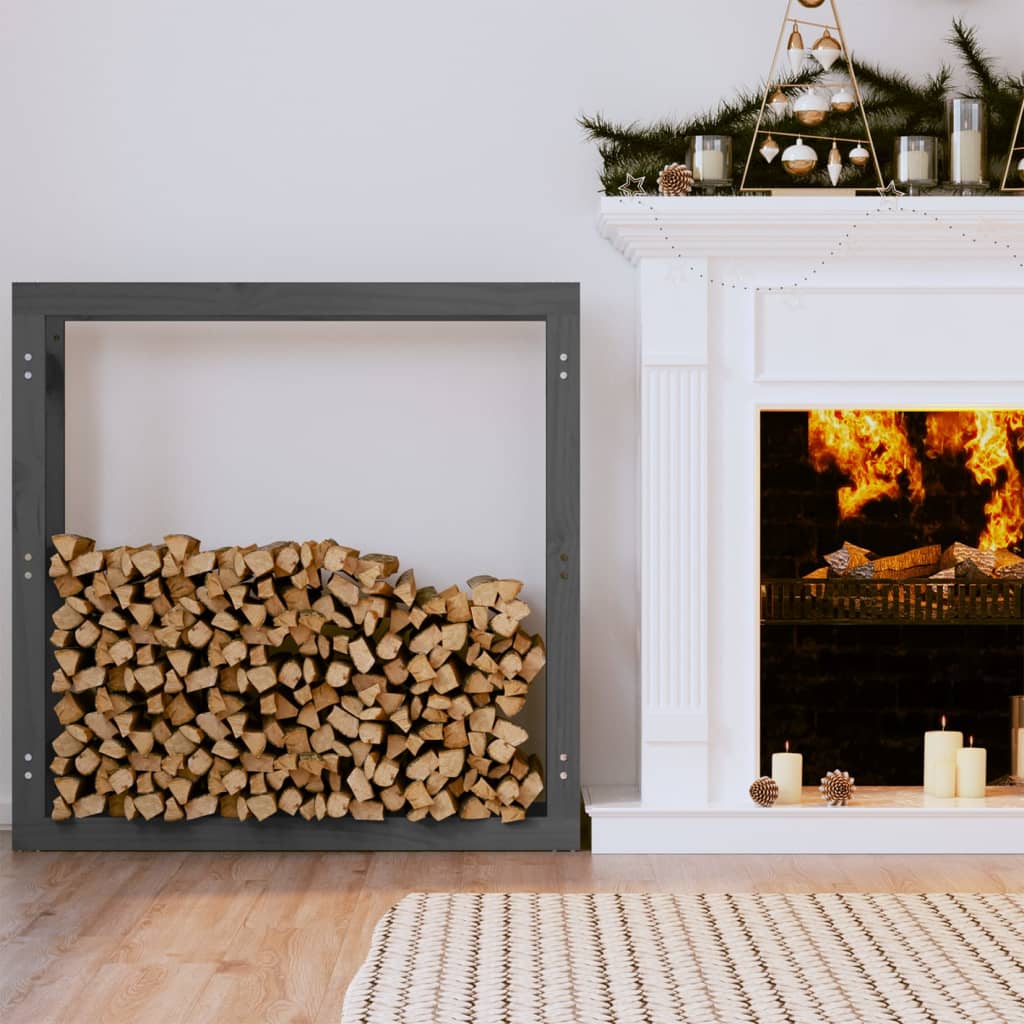 Log rack, gray, 100x25x100cm, solid pine wood