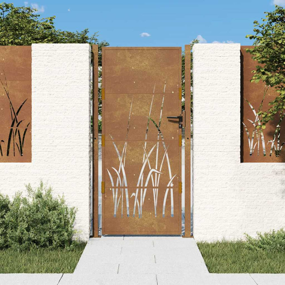 Sodo vartai, 100x175 cm, Corten plienas, žolės raštas